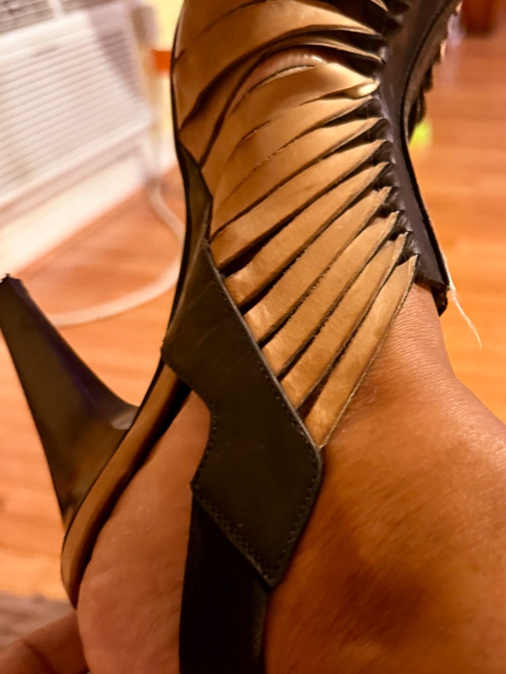 Vintage leather high heals. Black and Tan soft Leather fashionable cutout’s